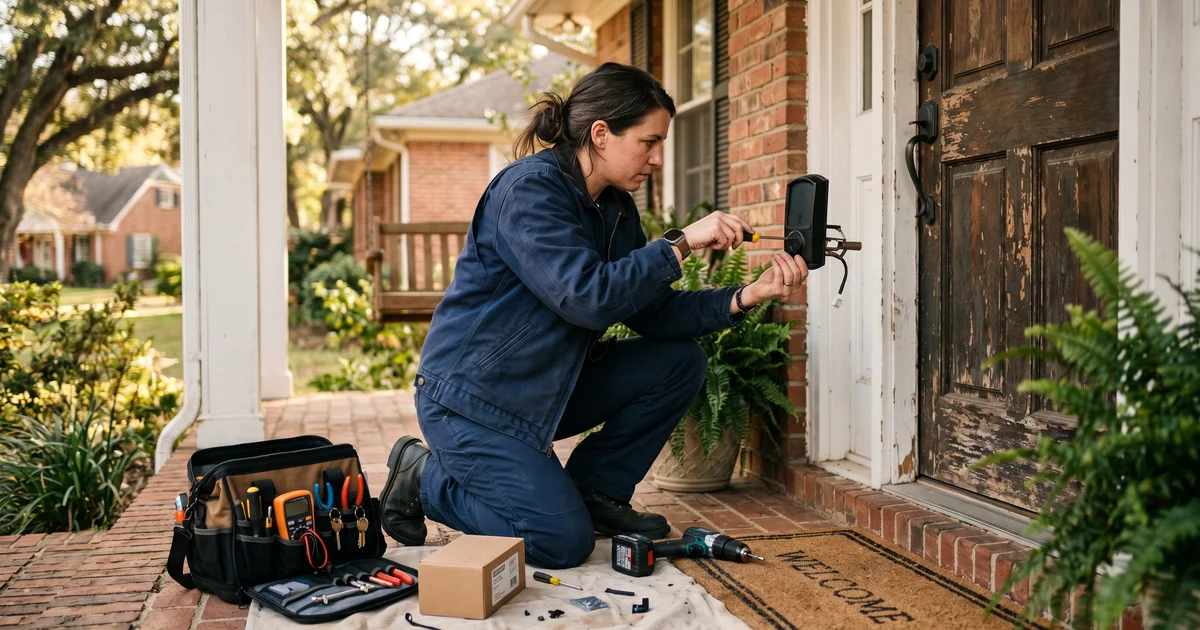 Smart deadbolt installation at a Hampton Cove home