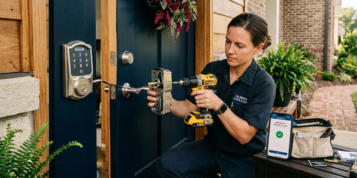 Smart lock installation on a Hampton Cove home