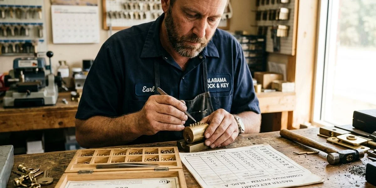 Locksmith pinning a commercial cylinder for a master key system