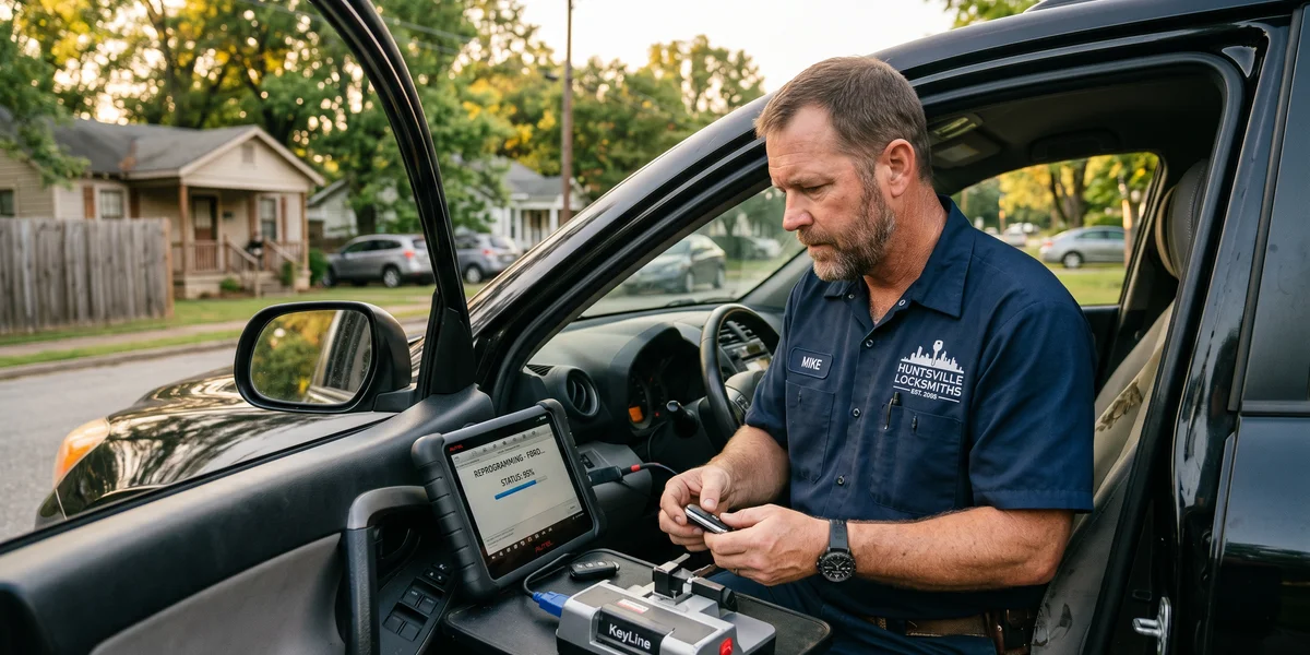 Locksmith repairing a car ignition cylinder